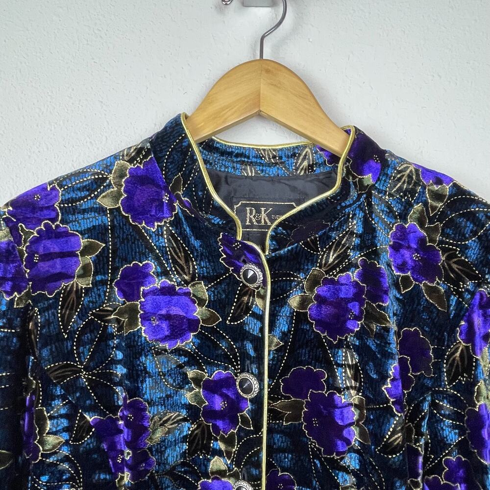 R & K Evening Floral Shacket Blazer Sz 12 Teal‎ Purple Gold Whimsigoth Fairy - Picture 8 of 8